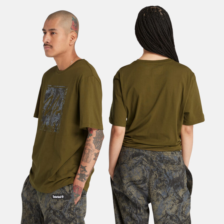 All Gender Short Sleeve Mountains Camo Printed Stack Logo T-Shirt